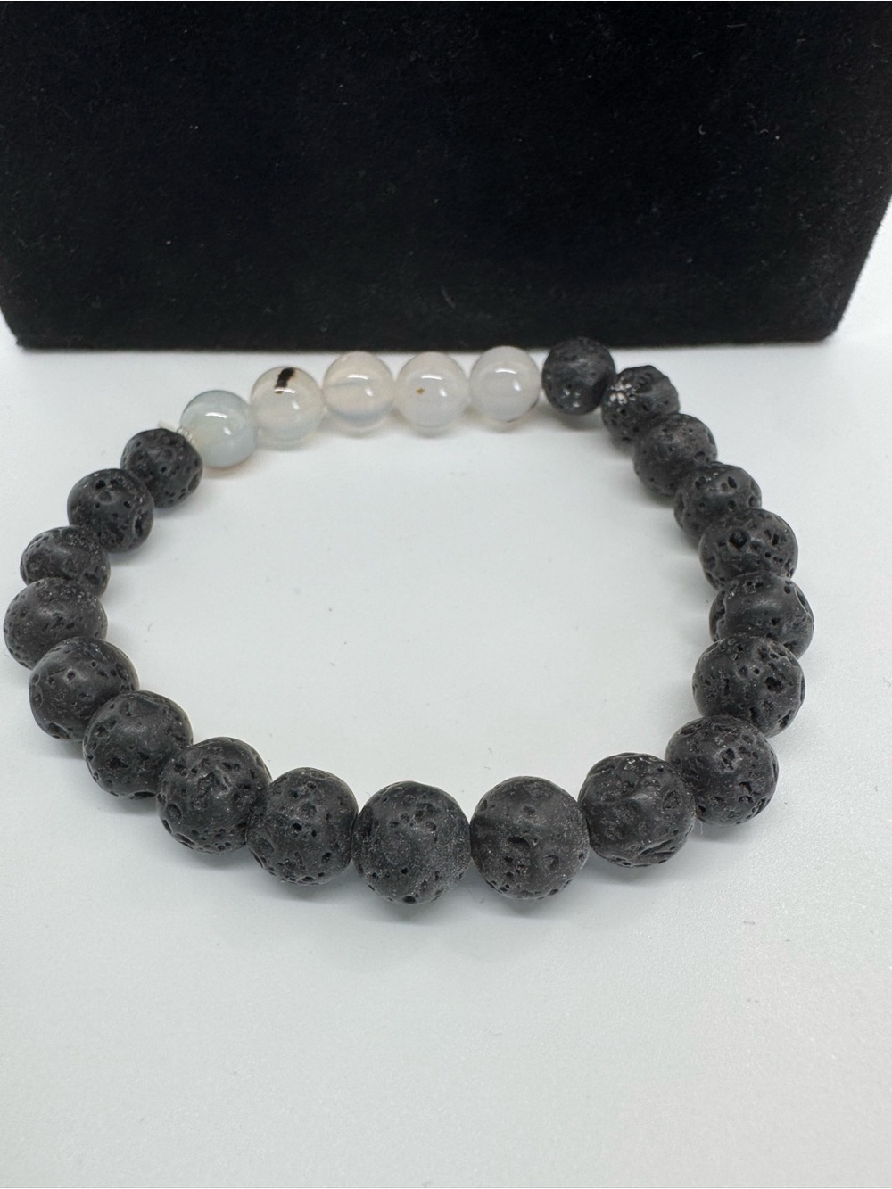 Lava Stone and Agate Beaded Stretch Bracelet - Black and White